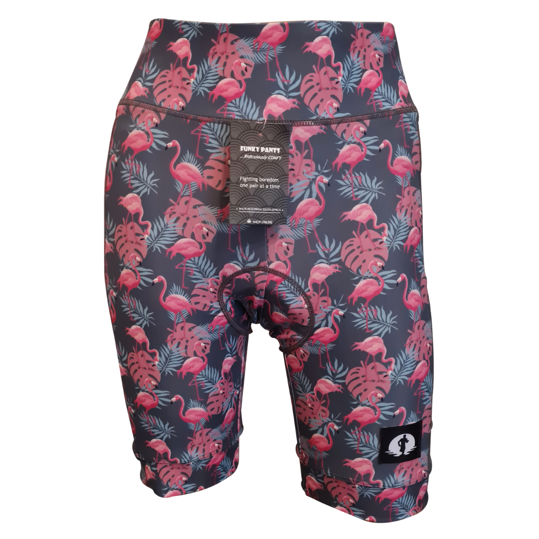 HIGH WAIST LADIES CYCLING SHORTS - FLAMINGOES