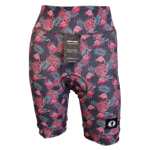 HIGH WAIST LADIES CYCLING SHORTS - FLAMINGOES